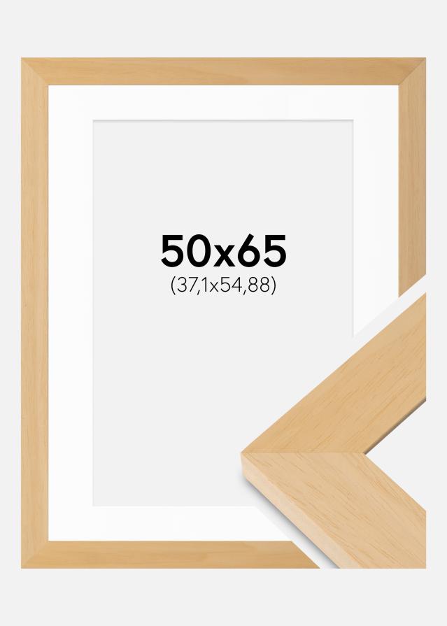 Ram med passepartou Fotolijst Juno Hout 50x65 cm - Passe-partout Wit 15x22 inches