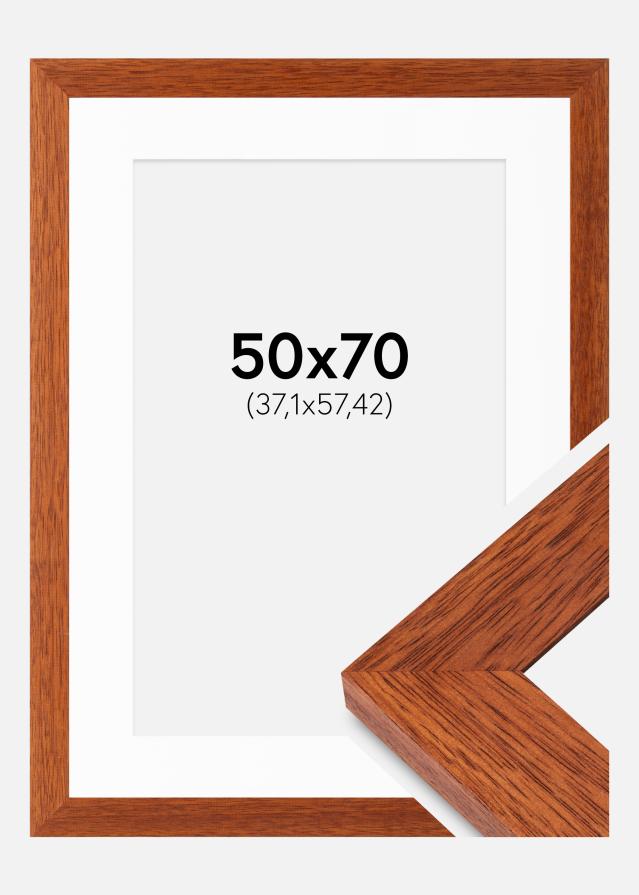 Ram med passepartou Fotolijst Juno Kers 50x70 cm - Passe-partout Wit 15x23 inches