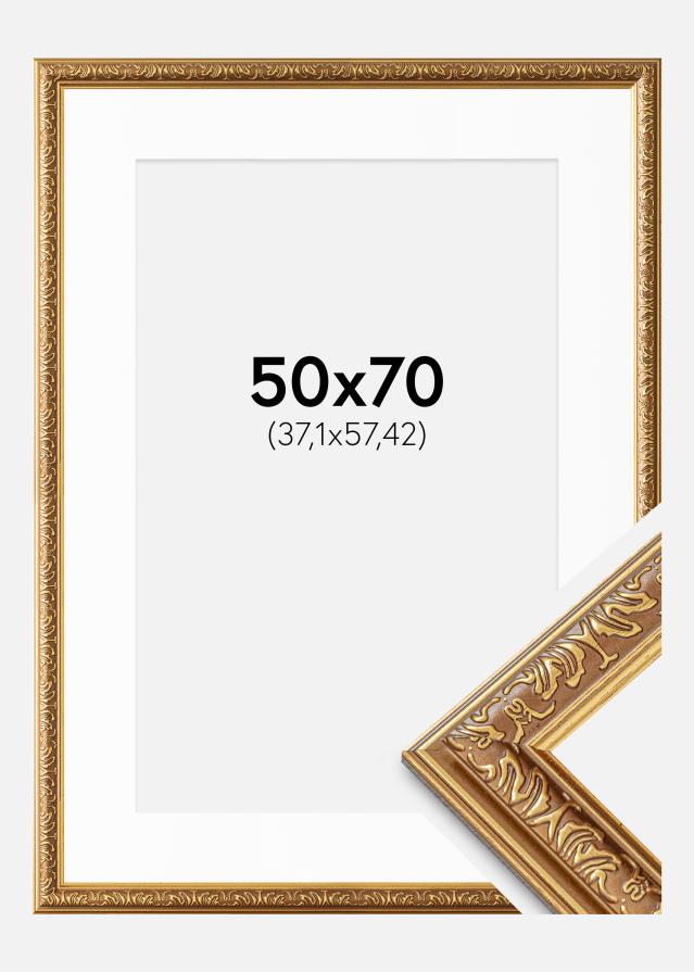 Ram med passepartou Fotolijst Swirl Goud 50x70 cm - Passe-partout Wit 15x23 inches