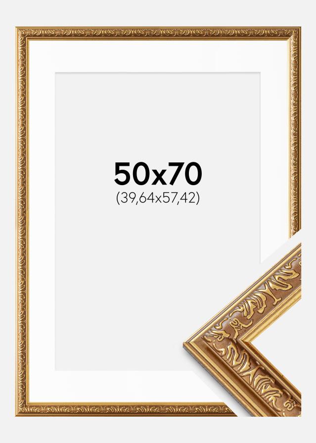 Ram med passepartou Fotolijst Swirl Goud 50x70 cm - Passe-partout Wit 16x23 inches