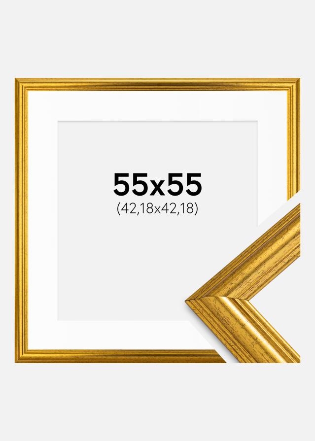 Ram med passepartou Fotolijst Västkusten Goud 55x55 cm - Passe-partout Wit 17x17 inches
