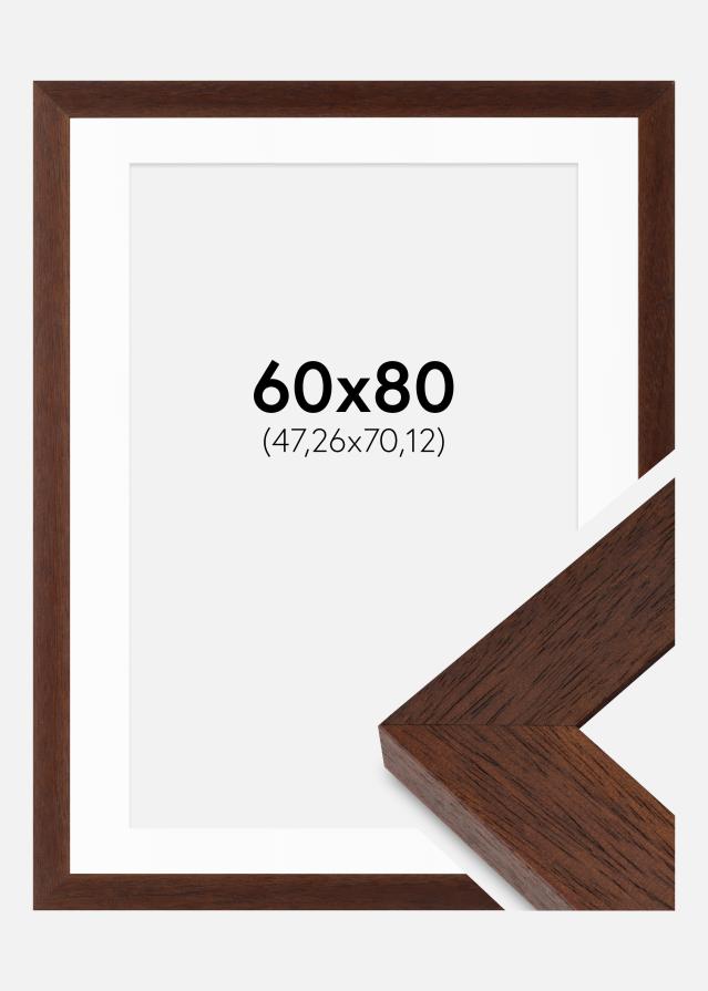 Ram med passepartou Fotolijst Juno Teak 60x80 cm - Passe-partout Wit 19x28 inches