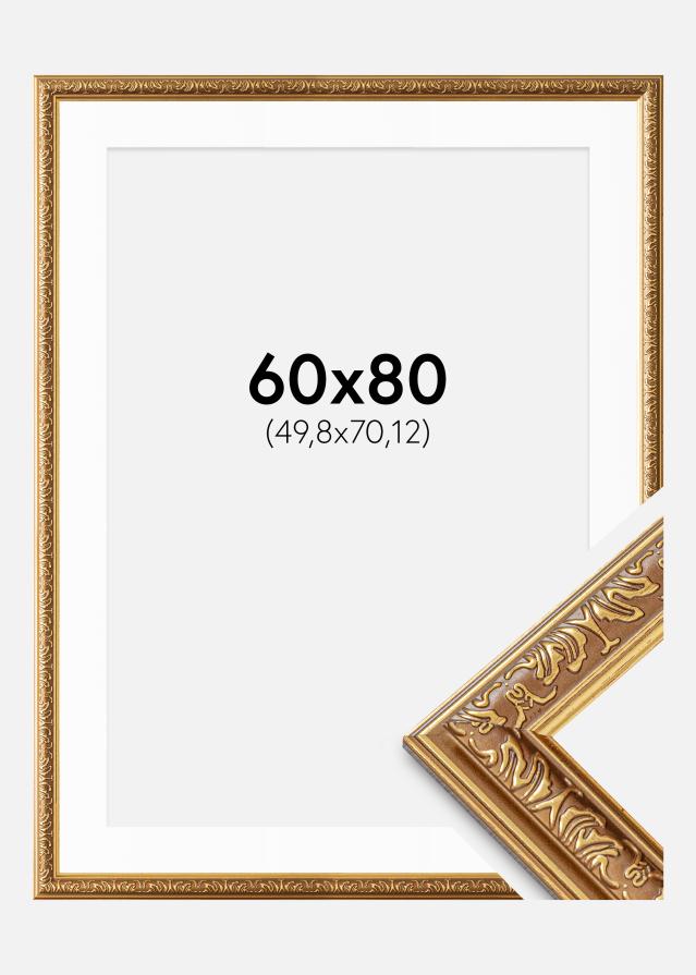 Ram med passepartou Fotolijst Swirl Goud 60x80 cm - Passe-partout Wit 20x28 inches
