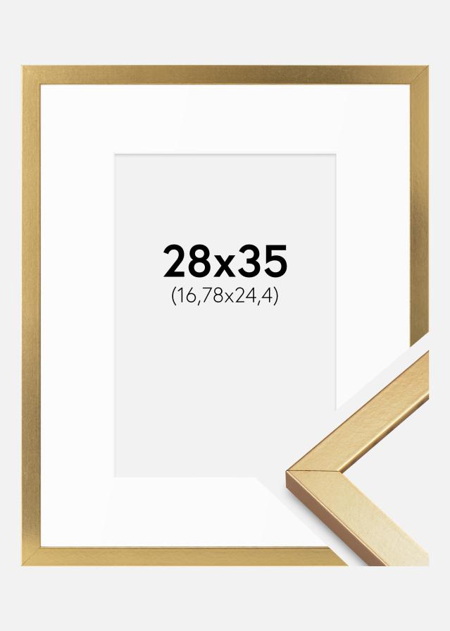 Ram med passepartou Fotolijst Minerva Goud 28x35 cm - Passe-partout Wit 7x10 inches