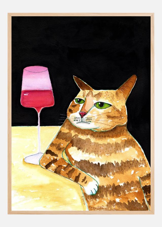 Bildverkstad Cat Friday Night Drinks Wine Funny Cat Humour Poster