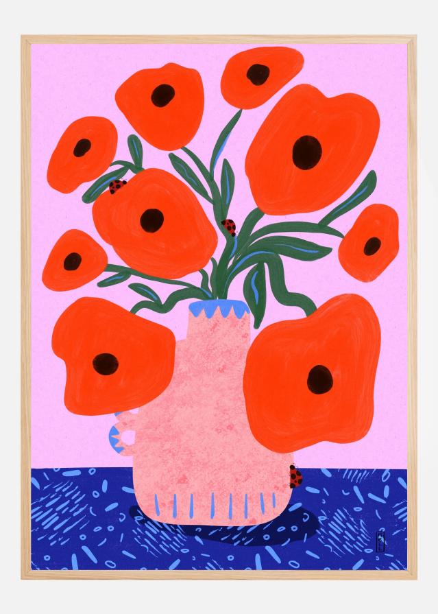 Bildverkstad Red Poppies and Ladybirds Floral Poster