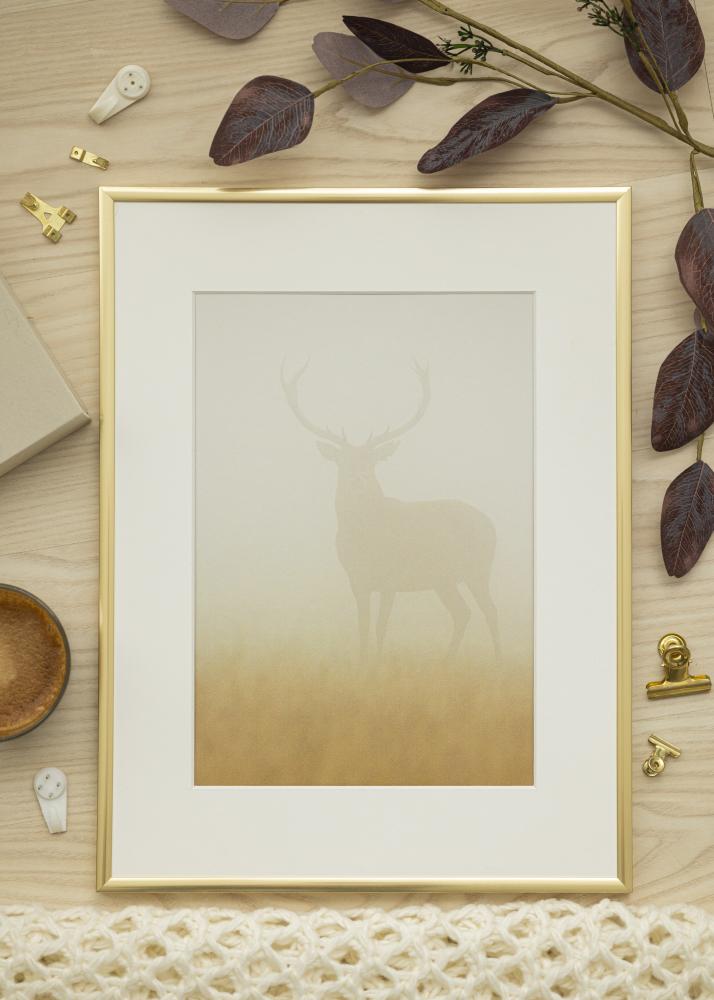 Ram med passepartou Fotolijst New Lifestyle Goud 60x90 cm - Passe-partout Wit 40x70 cm