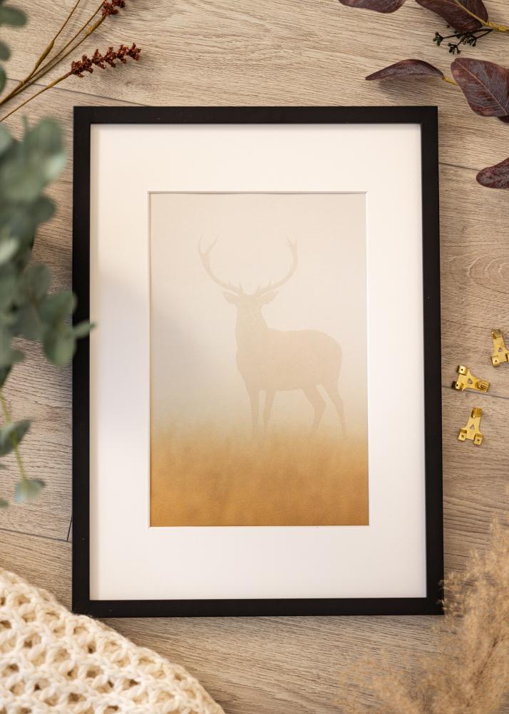 Ram med passepartou Fotolijst Modern Zwart 60x90 cm - Passe-partout Wit 40x70 cm