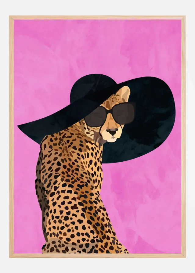 Bildverkstad Cheetah Hat Pink Poster