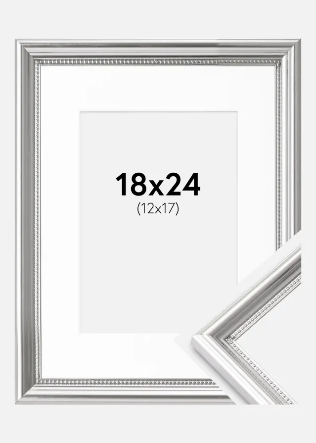Ram med passepartou Fotolijst Gala Zilver 18x24 cm - Passe-partout Wit 13x18 cm