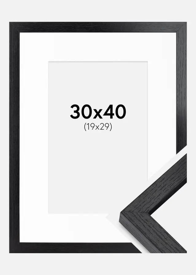 Ram med passepartou BGA Doos Fotolijst Zwart 30x40 cm - Passe-partout Wit 20x30 cm