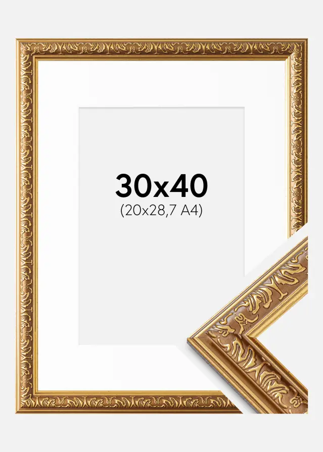 Ram med passepartou Fotolijst Swirl Goud 30x40 cm - Passe-partout Wit 21x29,7 cm