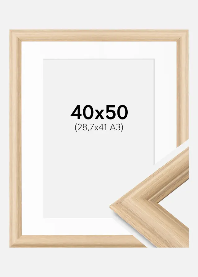 Ram med passepartou Fotolijst Västkusten Eikenhout 40x50 cm - Passe-partout Wit 29,7x42 cm (A3)