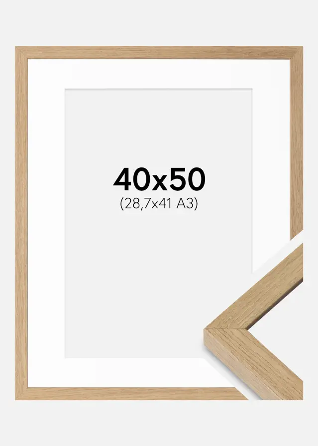 Ram med passepartou Fotolijst Hermes natuurlijk Eik 40x50 cm - Passe-partout Wit 29,7x42 cm