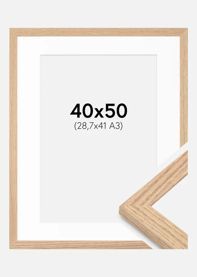 Ram med passepartou Fotolijst Tidlös Massief Eik 40x50 cm - Passe-partout Wit 29,7x42 cm