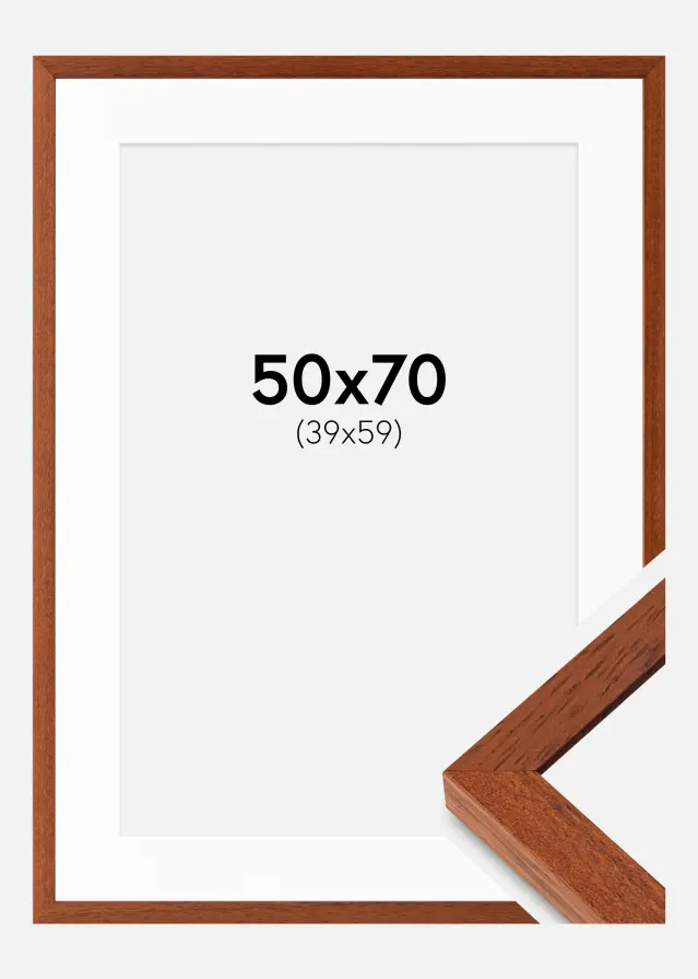 Ram med passepartou Fotolijst Hermes Kers 50x70 cm - Passe-partout Wit 40x60 cm