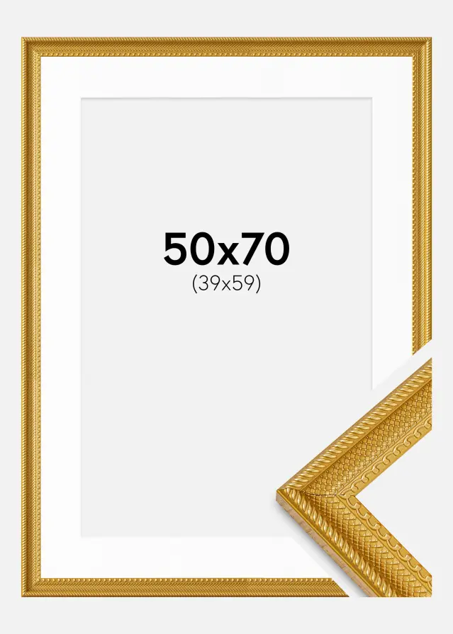 Ram med passepartou Fotolijst Lattice Goud 50x70 cm - Passe-partout Wit 40x60 cm