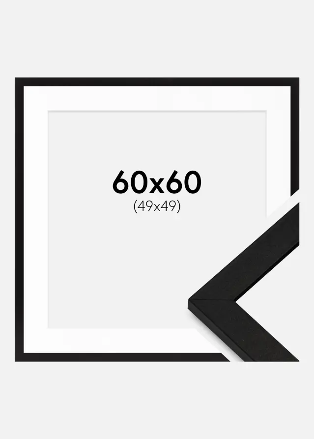 Ram med passepartou Fotolijst BGA Classic Zwart 60x60 cm - Passe-partout Wit 50x50 cm