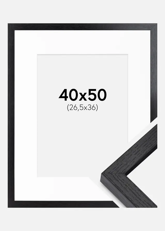 Ram med passepartou BGA Doos Fotolijst Zwart 40x50 cm - Passe-partout Wit 27,5x37 cm
