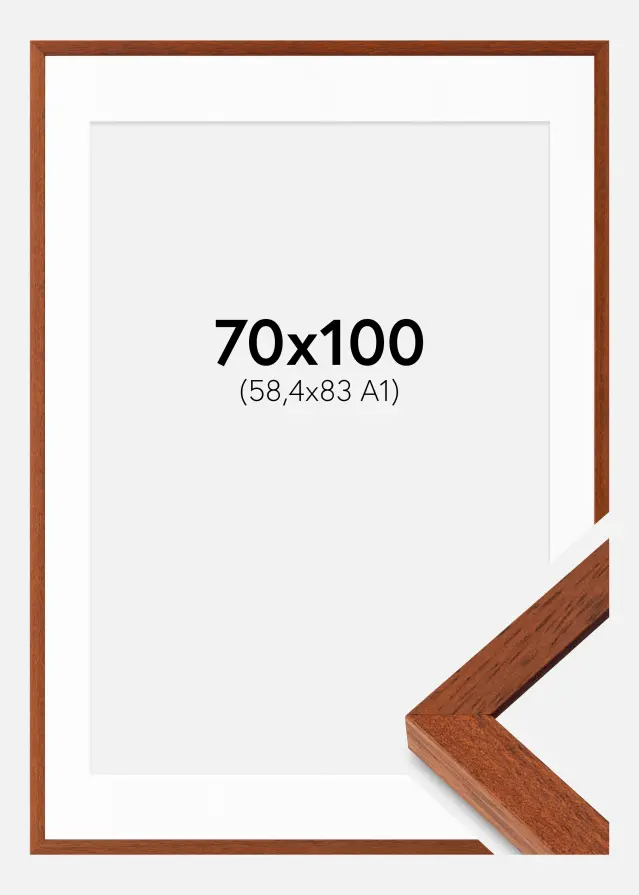 Ram med passepartou Fotolijst Hermes Kers 70x100 cm - Passe-partout Wit 59,4x84 cm