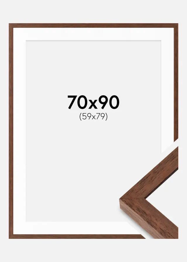 Ram med passepartou Fotolijst Hermes Teak 70x90 cm - Passe-partout Wit 60x80 cm