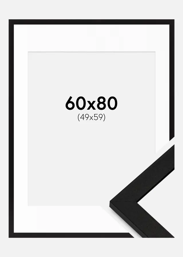 Ram med passepartou Fotolijst BGA Classic Zwart 60x80 cm - Passe-partout Wit 50x60 cm