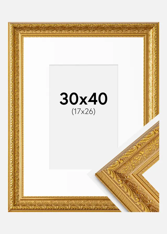 Ram med passepartou Fotolijst Ornate Goud 30x40 cm - Passe-partout Wit 18x27 cm
