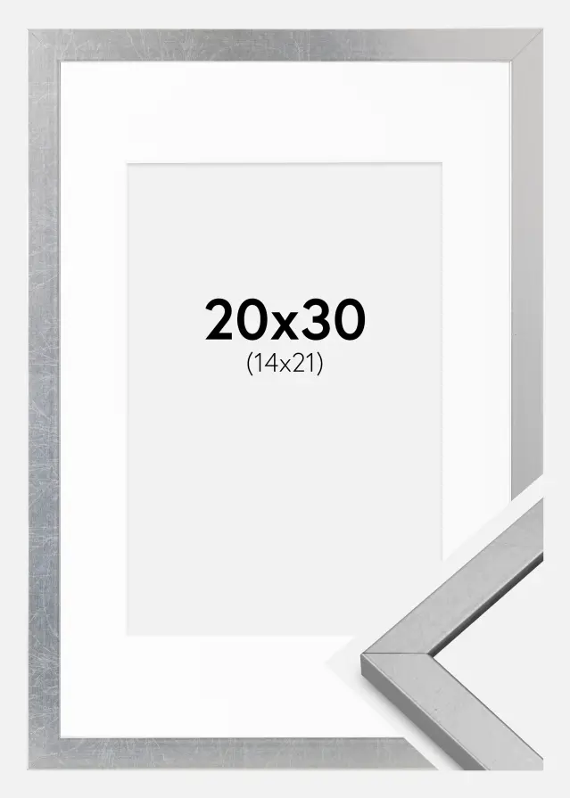 Ram med passepartou Fotolijst Minerva Zilver 20x30 cm - Passe-partout Wit 15x22 cm