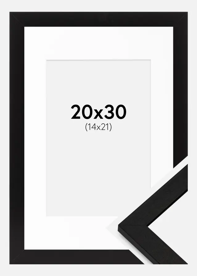 Ram med passepartou Fotolijst BGA Classic Zwart 20x30 cm - Passe-partout Wit 15x22 cm