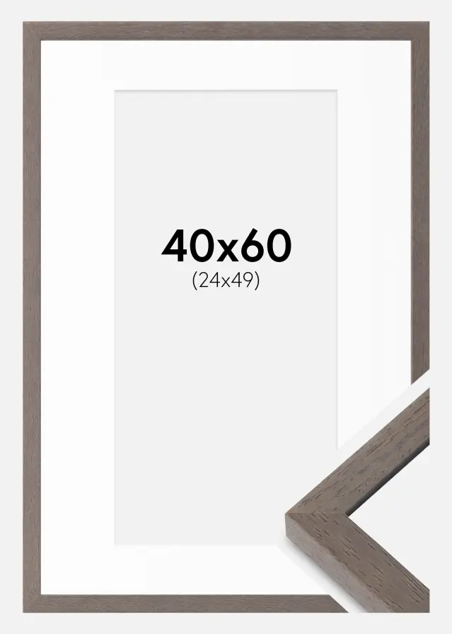Ram med passepartou Fotolijst Hermes Grijs 40x60 cm - Passe-partout Wit 25x50 cm