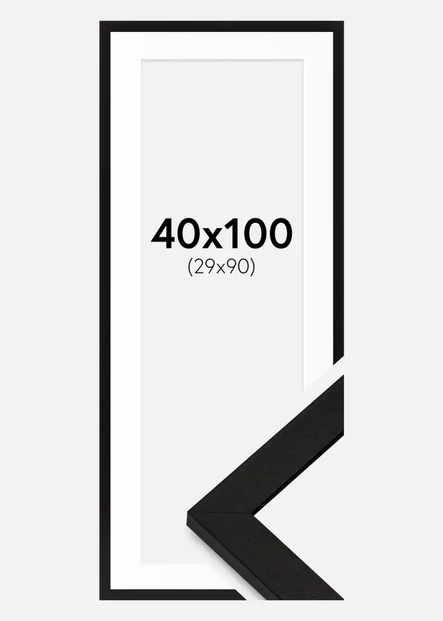 Ram med passepartou Fotolijst BGA Classic Zwart 40x100 cm - Passe-partout Wit 30x91 cm