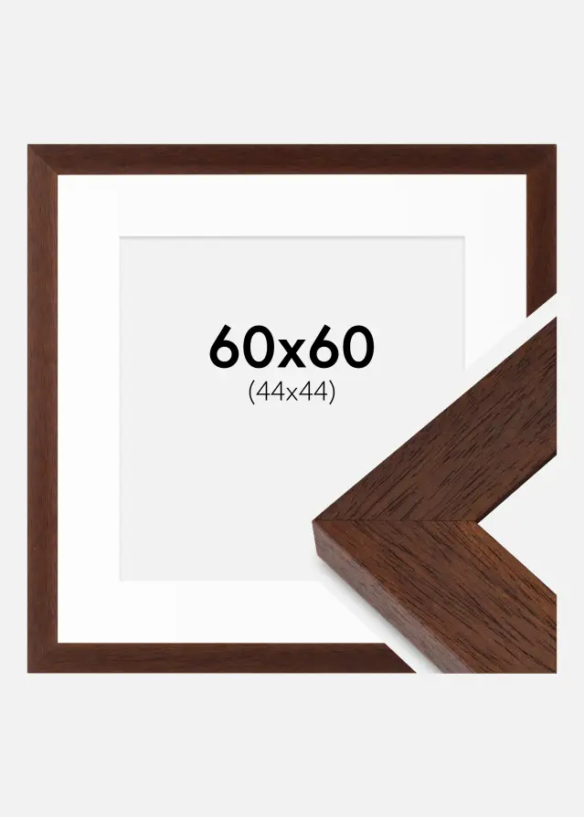 Ram med passepartou Fotolijst Juno Teak 60x60 cm - Passe-partout Wit 45x45 cm