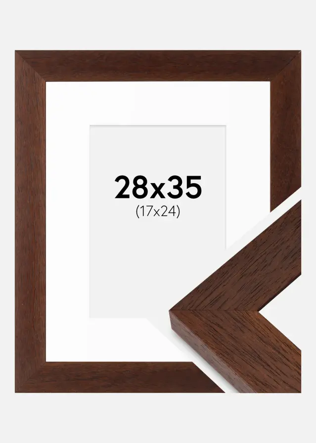 Ram med passepartou Fotolijst Juno Teak 28x35 cm - Passe-partout Wit 18x25 cm