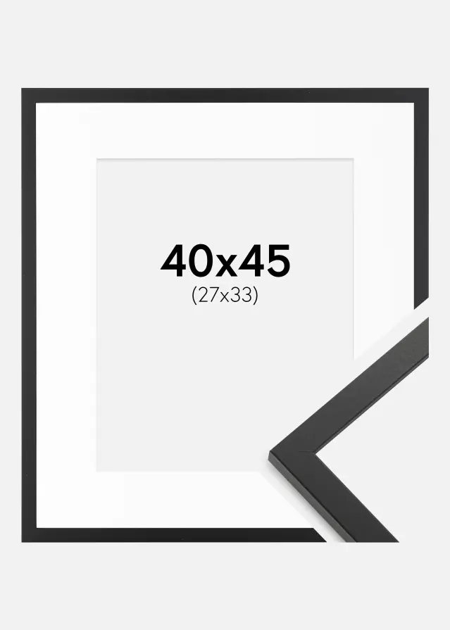 Ram med passepartou Fotolijst Trendy Zwart 40x45 cm - Passe-partout Wit 28x34 cm