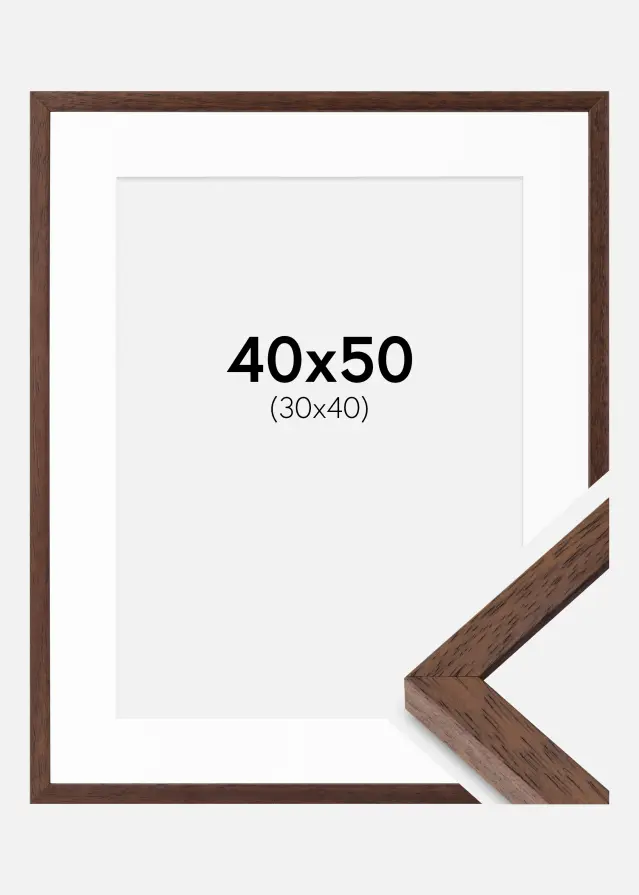 Ram med passepartou Fotolijst Ares Teak 40x50 cm - Passe-partout Wit 31x41 cm