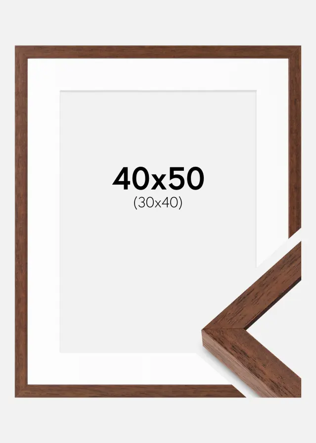 Ram med passepartou Fotolijst Hermes Teak 40x50 cm - Passe-partout Wit 31x41 cm