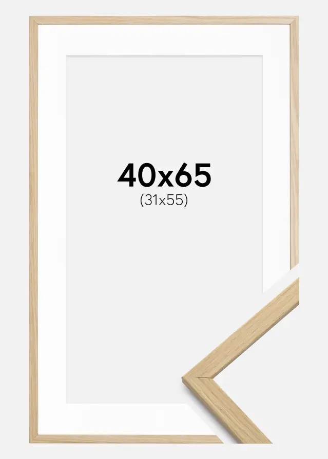 Ram med passepartou Fotolijst Edsbyn Eik 40x65 cm - Passe-partout Wit 32x56 cm