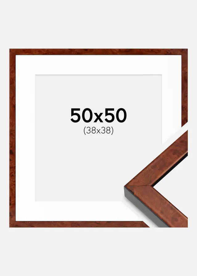 Ram med passepartou Fotolijst Hermes okkernoot 50x50 cm - Passe-partout Wit 39x39 cm