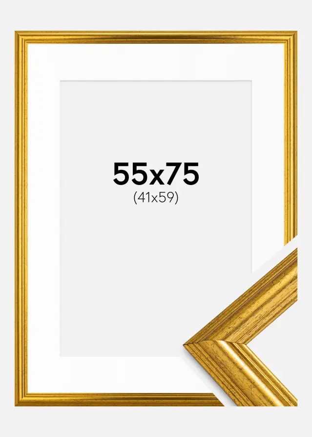 Ram med passepartou Fotolijst Västkusten Goud 55x75 cm - Passe-partout Wit 42x60 cm