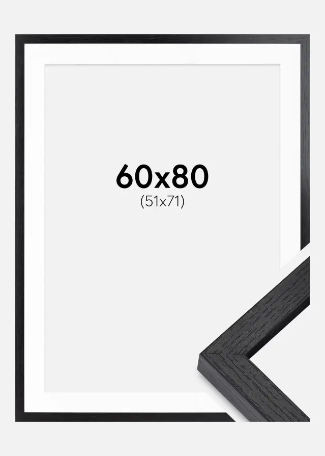Ram med passepartou BGA Doos Fotolijst Zwart 60x80 cm - Passe-partout Wit 52x72 cm