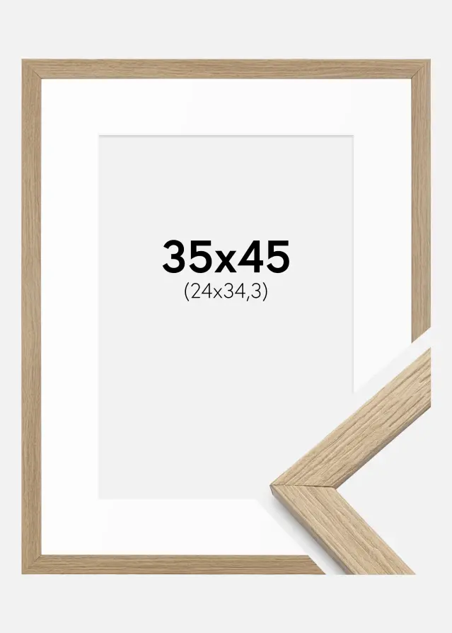 Ram med passepartou Fotolijst Stilren Eik 35x45 cm - Passe-partout Wit B4 250x353 mm