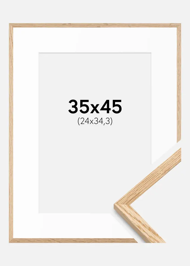 Ram med passepartou Fotolijst Dun Eik 35x45 cm - Passe-partout Wit B4 250x353 mm