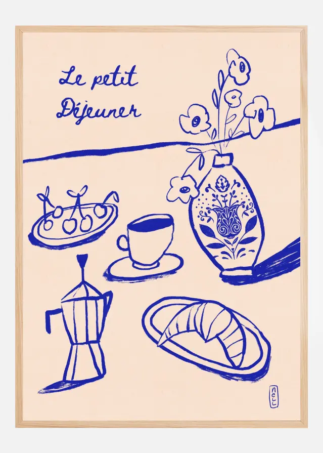 Bildverkstad Le Petit Dejeuner Breakfast in Blue Poster