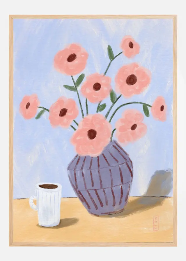 Bildverkstad Coffee and Flowers Simple Still Life Painting Poster