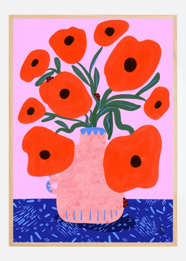 Bildverkstad Red Poppies and Ladybirds Floral Poster