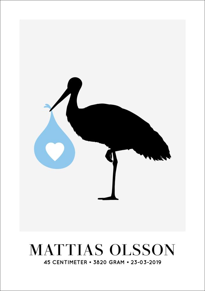 Personlig poster Ooievaar - Blauw