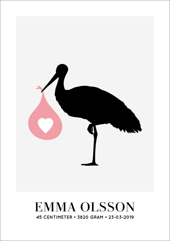 Personlig poster Ooievaar - Roze