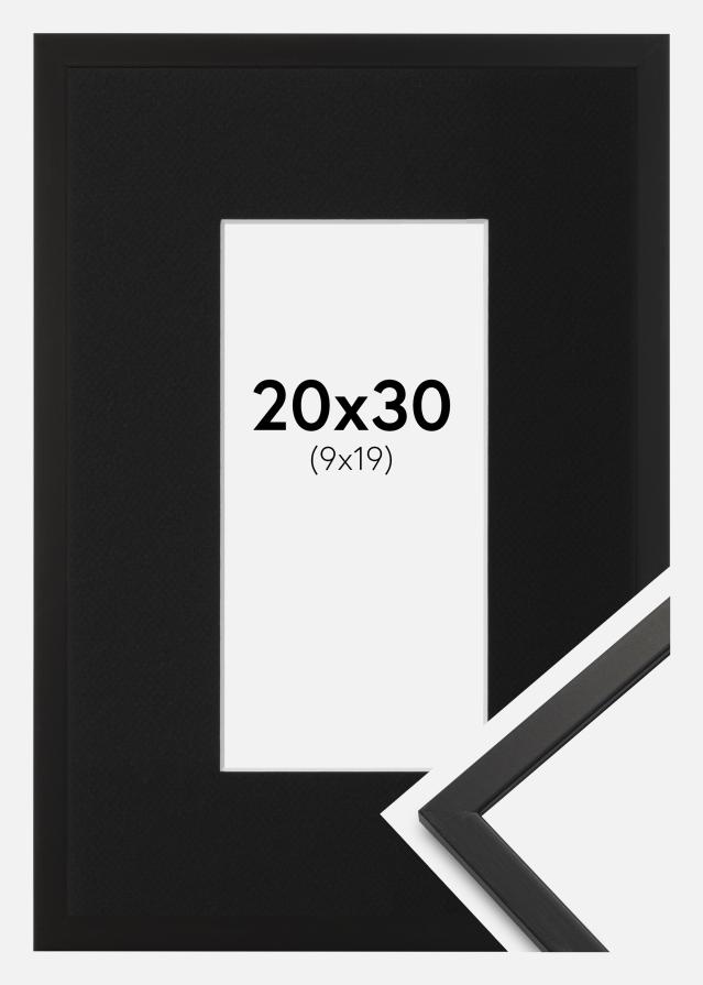Ram med passepartou Fotolijst Edsbyn Zwart 20x30 cm - Passe-partout Zwart 10x20 cm