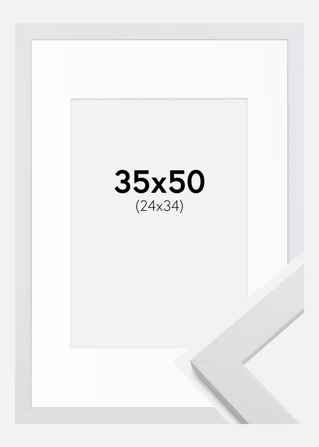 Ram med passepartou Fotolijst White Wood 35x50 cm - Passe-partout Wit 25x35 cm