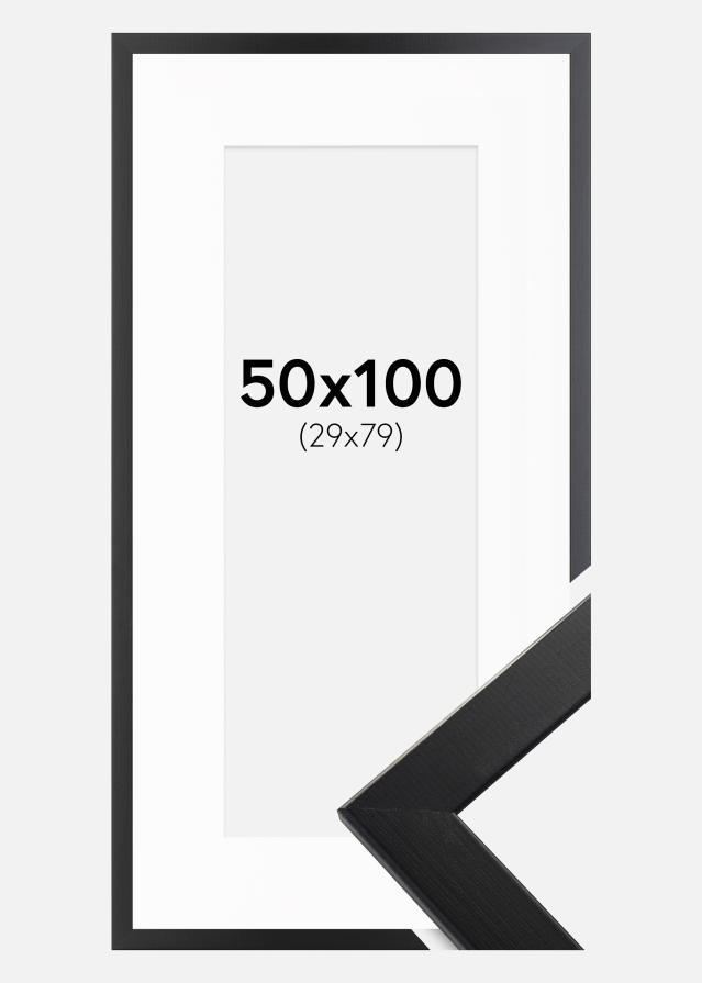 Ram med passepartou Fotolijst Trendline Zwart 50x100 cm - Passe-partout Wit 30x80 cm